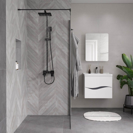 Душевая перегородка, ограждение Reflexion RX200100TBL-15 Walk in 200x100см, тонированное закаленное стекло 8мм, черный профиль