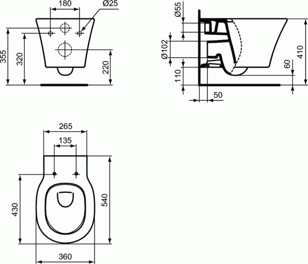 Унитаз подвесной Ideal Standard Connect Air AquaBlade E005401 с крышкой для унитаза SoftClose E036601