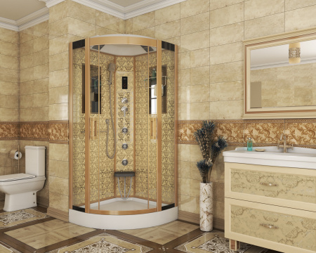 Душевая кабина Niagara Luxe NG-7715G (90x90х215) низкий поддон(15см),дверь раздвижная,стенки золото