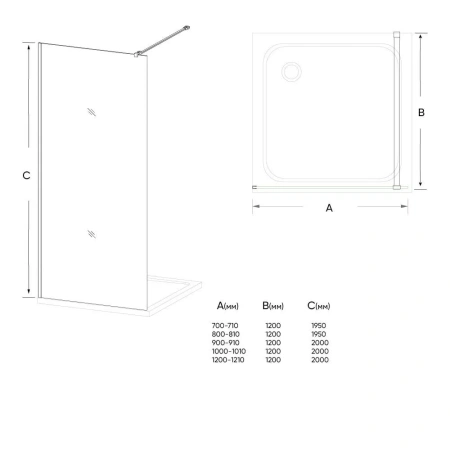 Душевая перегородка Veconi Korato KR-72-О, 800x2000, хром, стекло прозрачное, KR72-80-01-19C1