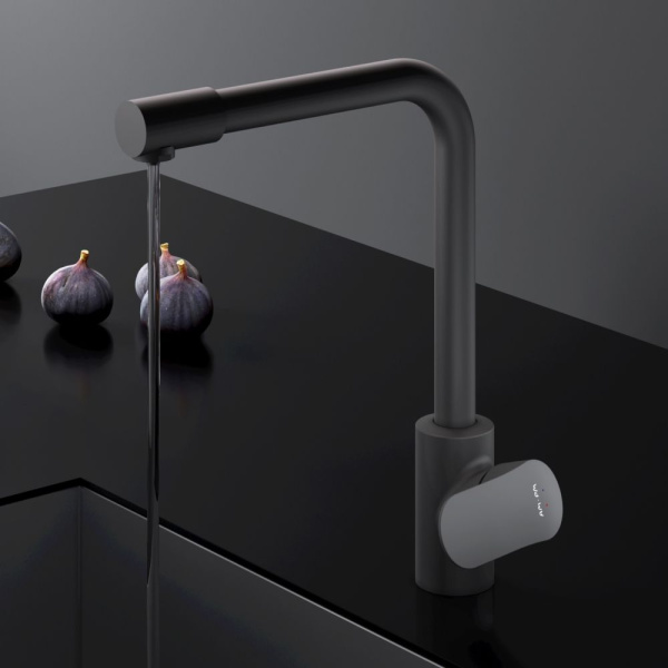 F8005722 Like, Смеситель для кухни AM.PM с каналом для питьевой воды, L-излив, черный матовый
