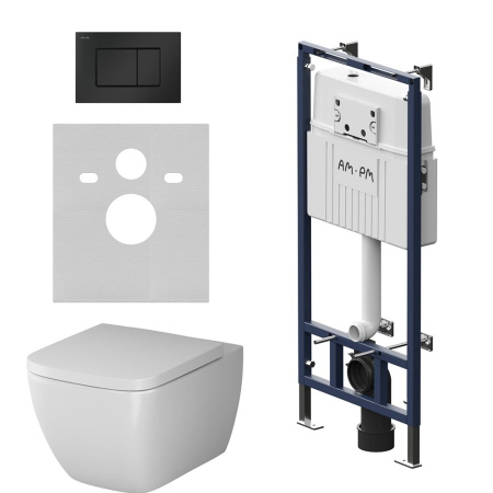 IS100238.901701 Инсталляция MasterFit с клавишей S черн мат с подвесным унитазом  Gem FlashClean с сиденьем м