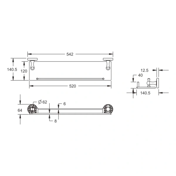 Полка стеклянная Rose RG1019Q, бронза