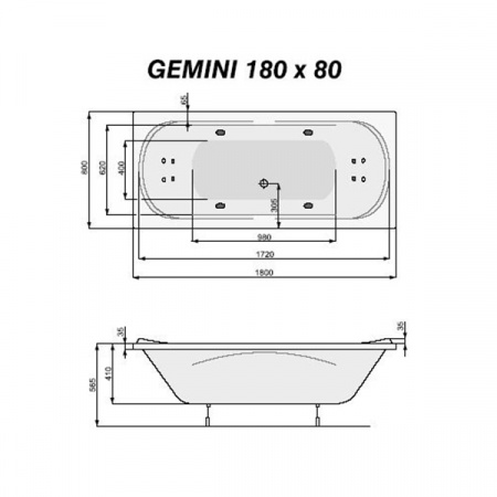 Акриловая ванна Poolspa Gemini 180x80 с ножками PWPD910ZN000000