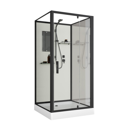 Душевая кабина Niagara Standart ST80/15Q/BL/BK (80х80х200) квадрат,поддон 15см,распашная,проф.черный,без крыши