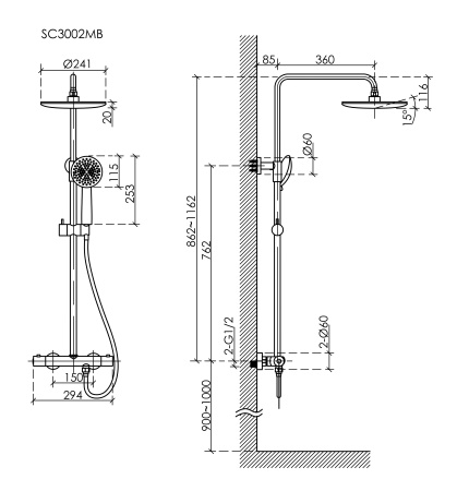 Душевая стойка SANCOS Game для душа с термостатическим смесителем, верхним и ручным душем, цвет черный матовый, арт. SC3002MB
