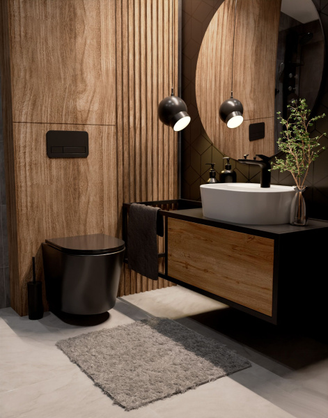 AQM2001MB Унитаз подвесной с сиденьем SoftClose, Rimless, скрыт крепеж. 515x355x365, черный матовый