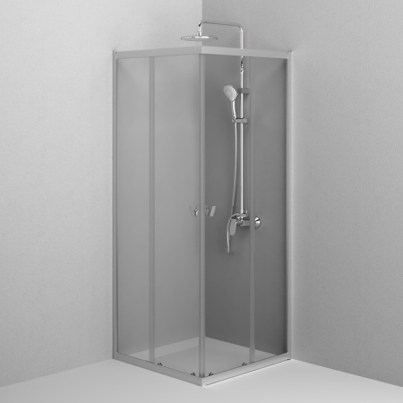 W87G-403-8080-MT Sunny Душевое ограждение AM.PM квадратное, раздвижн двери 80x80 серебро,стекло прозрачное