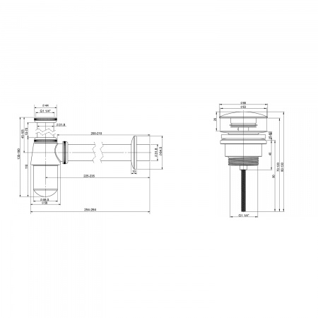 Набор 2 в 1 Wellsee Drainage System 182103003, сифон для раковины, донный клапан, хром