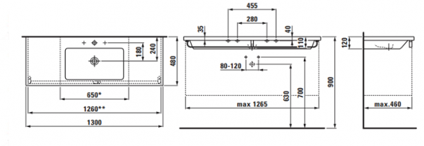 Умывальник Laufen Living Square 8164350001041 130x48x12