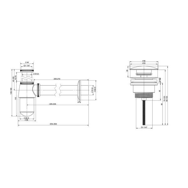 Набор 2 в 1 Wellsee Drainage System 182103003, сифон для раковины, донный клапан, хром