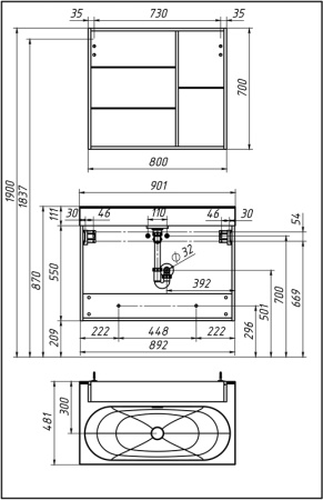 Тумба под умывальник Belux Стокгольм НП 90-02 Орех Карини натуральный