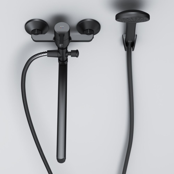 F85B90122 X-Joy S, Смеситель для ванны и душа AM.PM, излив 325 мм, душевой набор, черный