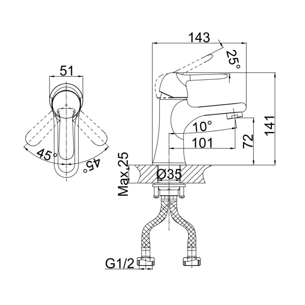 Смеситель для раковины D&K Rhein DA1342141, хром