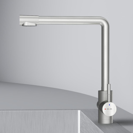 F85B05711 X-Joy S, Смеситель для кухни AM.PM с L-изливом с каналом для питьевой воды, сатин