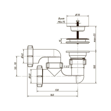 Сифон для ванны Taliente ORIO А-8258 1-1/2 дюйма х 40 регулируемый