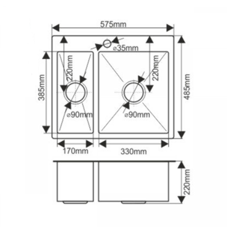 Мойка Melana H575485S ProfLine 3,0/200 САТИН врезная прямоугольная с коландером H575485S