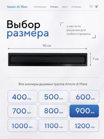 Трап для душа Amore di Mare Verso SD-90B, 900х70 мм, оборачиваемый под плитку, черный