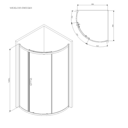 W83G-315-090CG64 Like Solo Slide Душевое ограждение AM.PM 90x90, стекло тонированное, профиль матовый серый