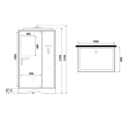 Душевая кабина Niagara Standart ST100/80/15Q/BL (100х80х215) прямоугольник,поддон 15см,распашная,проф.черный