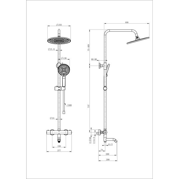 Душевая система с термостатом WONZON & WOGHAND, Хром (WW-B3065-T1-CR)