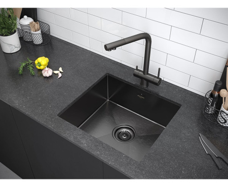 Мойка Paulmark VISTA 44 PM304444-GM 440х440х200 мм, нержавеющая сталь AISI 304, вороненая сталь