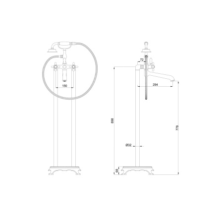 Смеситель для ванны напольного монтажа WONZON & WOGHAND, Темный графит (WW-88649020-BGM)