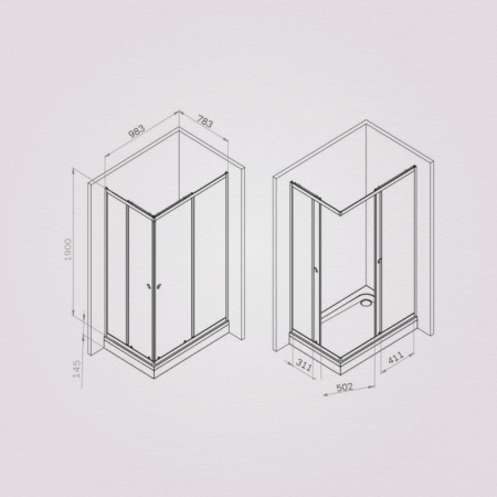 W87G-403-10080-BT Sunny Душевое ограждение AM.PM прямоугольное, раздвижн двери 100x80 черный,стекло прозрачн
