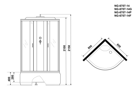 Душевая кабина Niagara Classic NG-2508-14G (90х90х215) высокий поддон(40см),стекло тонированное