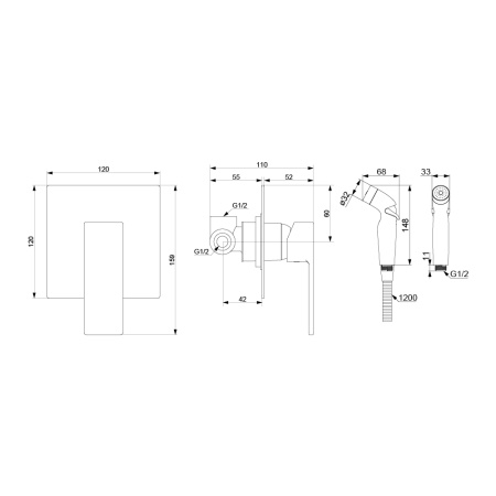 537510000 Gala Смеситель Damixa монтируемый в стену с гигиеническим душем, хром
