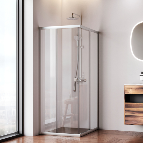 W87G-403-10080-MT Sunny Душевое ограждение AM.PM прямоугольное, раздвижн двери 100x80 серебро,стекло прозрачн