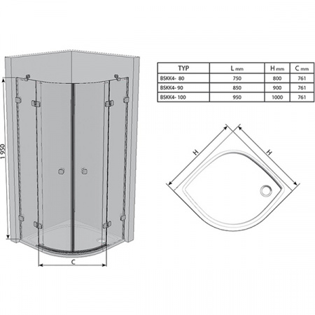 Душевой уголок Ravak Brilliant BSKK4-100 хром+транспарент 3U2AAA00Y1