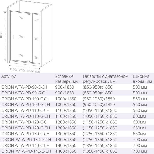 Душевая дверь распашная Good Door ORION WTW-PD-90-C-CH