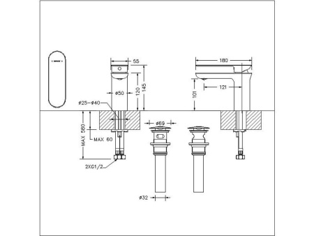 Смеситель для умывальника Bravat Gina F165104C-ENG