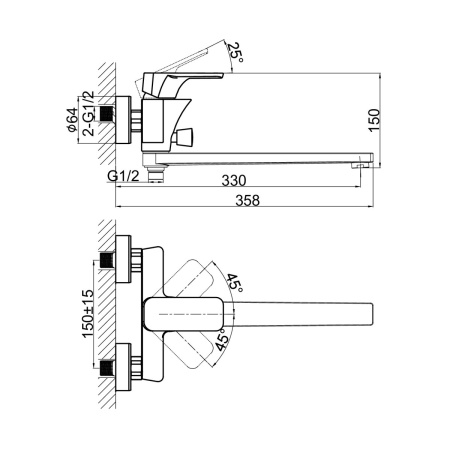 Смеситель для ванны D&K Berlin DA1433315, черный