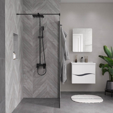 Душевая перегородка, ограждение Reflexion RX20090CBL-14 Walk in 200x90см, прозрачное закаленное стекло 8мм, черный профиль