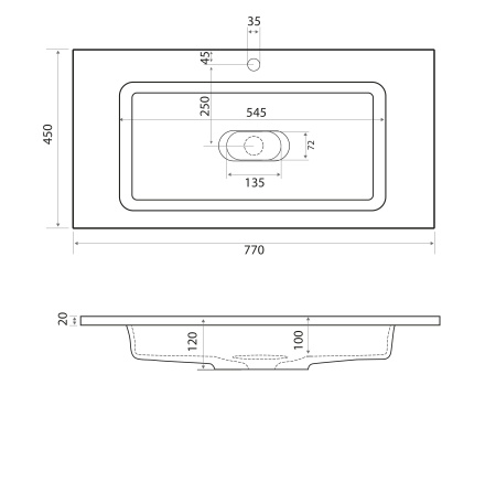Раковина из литьевого мрамора Taliente 77 см 4627173210430 мебельная цвет белый