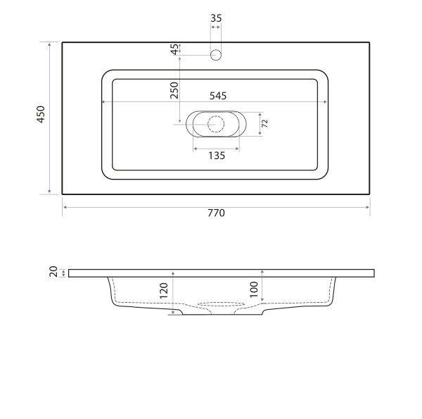 Раковина из литьевого мрамора Taliente 77 см 4627173210430 мебельная цвет белый