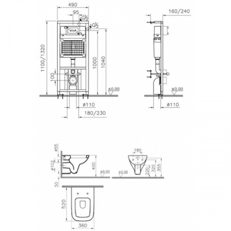 Унитаз подвесной VitrA S20 9004B003-7204 с сиденьем микролифт и инсталяцией 3/блт