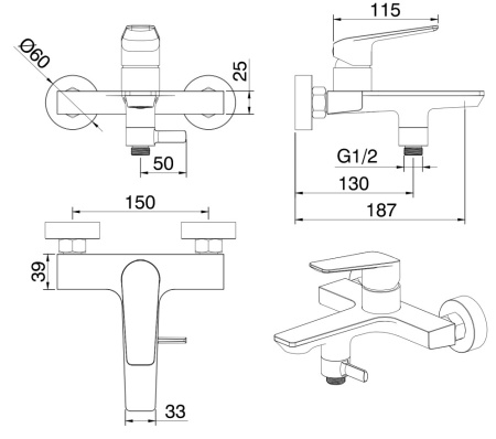 Смеситель для ванны с душем Felice 0140