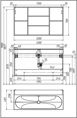 Тумба под умывальник Belux Стокгольм НП 120-02 Акация Лэйкленд светлая
