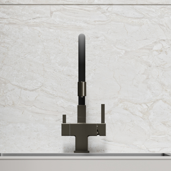 Смеситель для кухни SANCOS Arno с гибким изливом и возможностью подключения фильтра для воды, цвет вороненая сталь, арт. SC4005GG