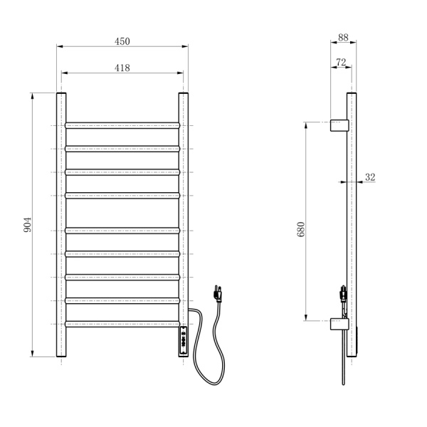 Полотенцесушитель электрический WONZON & WOGHAND, Хром (WW-AL409-CR)