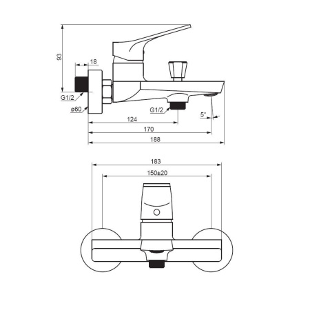 401000000 Merkur Смеситель для ванны и душа AM.PM, хром