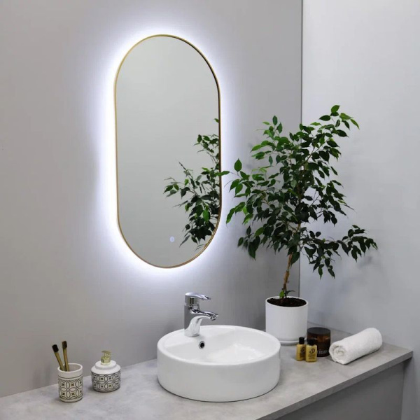 Зеркало с подсветкой LED Fixsen FX-3080G овальное 40х80 см, золотой сатин