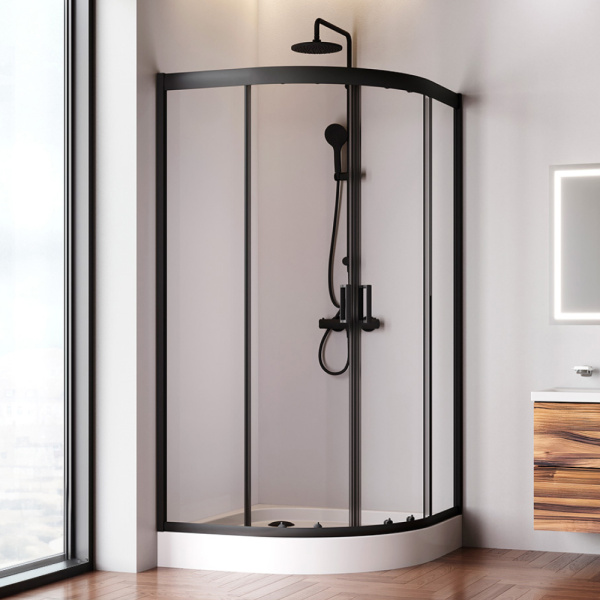 W90G-401-100BT Душевое ограждение AM.PM Gem 1/4 Rond 100x100 стекло прозрачное, профиль черный матовый