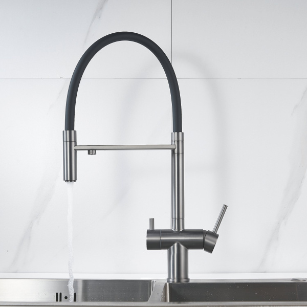 Смеситель для кухни с подключением фильтра Shevanik S178T, оружейная сталь