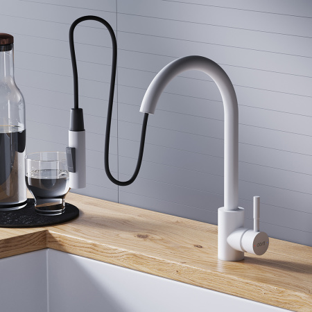 D3007533 Logic Кухонный смеситель Dorff  с вытягивающимся изливом, белый