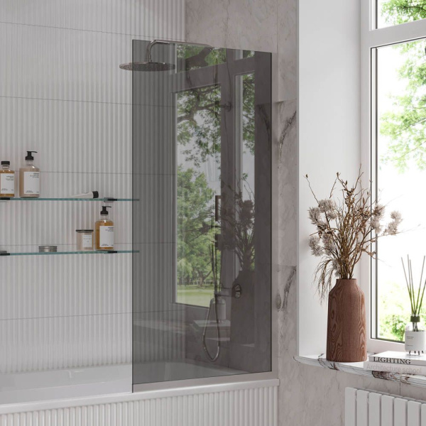 Стеклянная перегородка, шторка на борт ванны Reflexion RX14070TСR-12 140х70см фиксированная, тонированное закаленное стекло 8мм, хромированный профиль