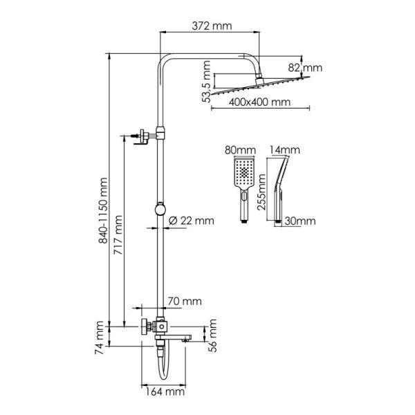 Душевая система WasserKRAFT A199.119.103.087.CH Thermo с термостатическим смесителем